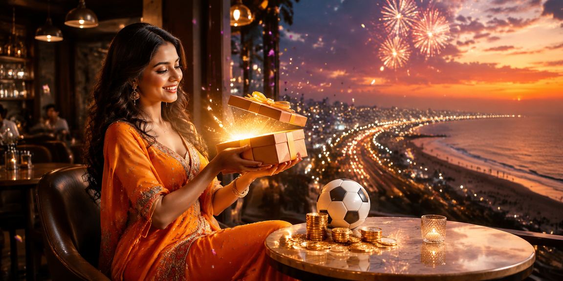 Excited Indian woman in Chennai watching football and playing online lottery