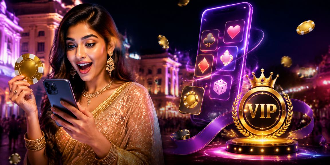 Bright neon sign advertising VIP bonus in Connaught Place, Delhi