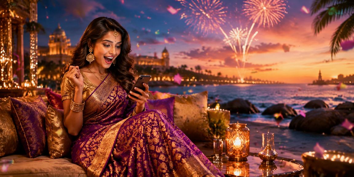 Indian woman in traditional attire enjoying Andar Bahar and sports betting